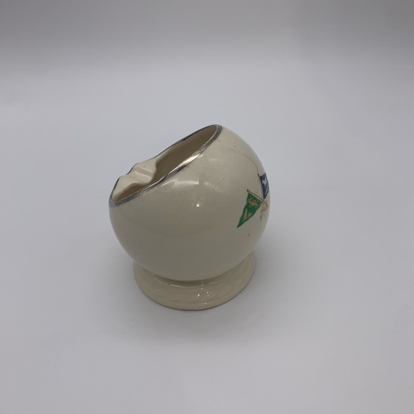 Mid Century Found Footed Ceramic Cigar Ashtray Half Circle Flag Logo Silver Rim - Picture 11 of 12